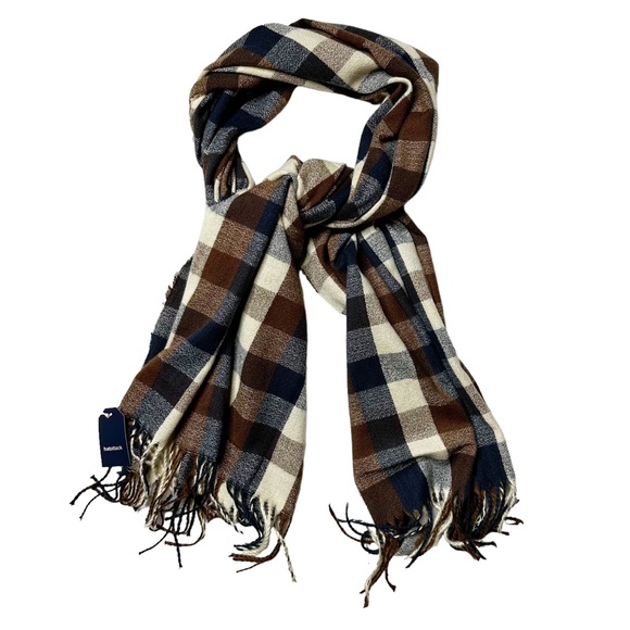 NWT Revolve Hat Attack Buffalo Check Scarf Navy Brown Women’s OS 79”x19.5” - Picture 2 of 8